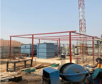 Steel frame and mesh around effluent tanks
