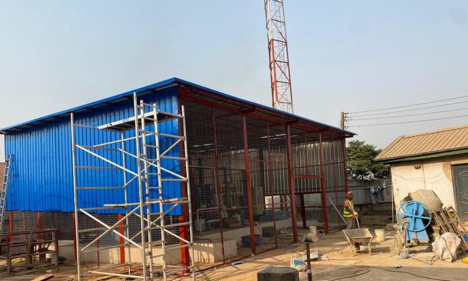 Completed blue-roofed effluent plant shed