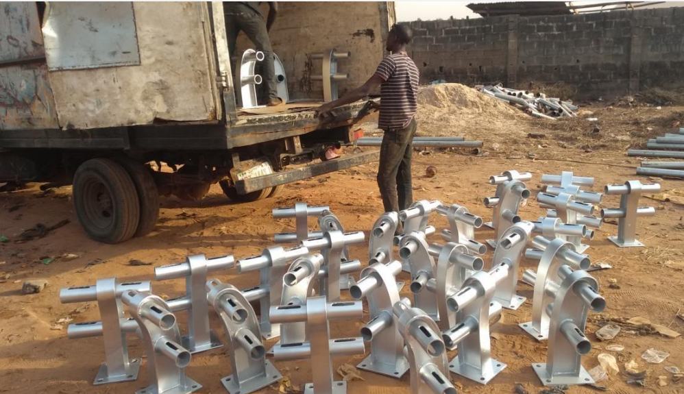 Fabricated rail guard posts before finishing